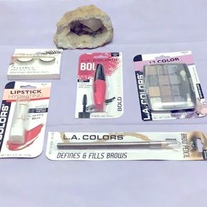 La colors set of 5. Eyelashes, brow pencil,mascara,eye shadows, and lipstick.